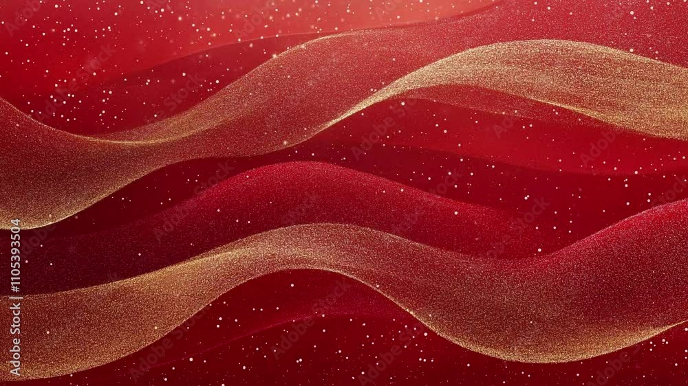 Red background with wave pattern sprinkled with gold glitter