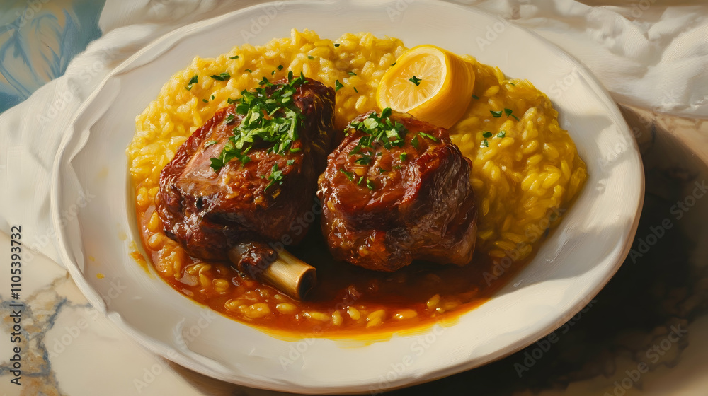 Classic Osso Buco with Gremolata and Saffron Risotto, Italian Comfort Photography Classic Osso Buco with Gremolata and Saffron Risotto, Italian Comfort Photography