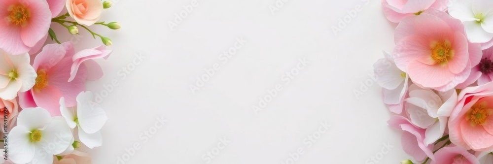 Circular frame of pastel hydrangea flowers on white background with blank space in middle, bloom, spring Circular frame of pastel hydrangea flowers on white background with blank space in middle, bloom, spring