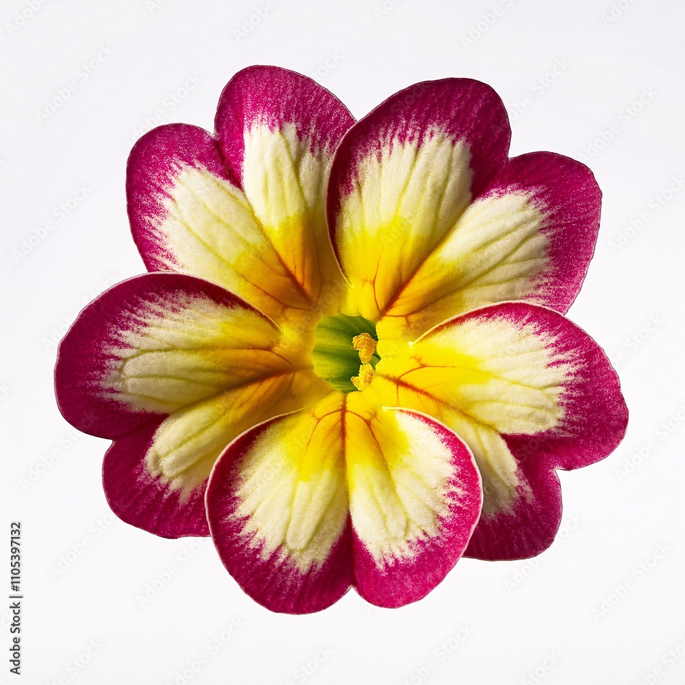 1 Primula sieboldii flower, white background.
