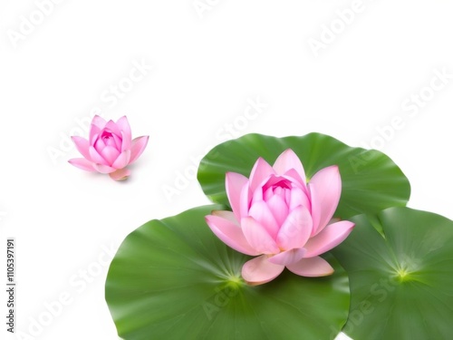 Close-up of a vibrant pink lotus flower isolated on a white background, flower, aquatic photo