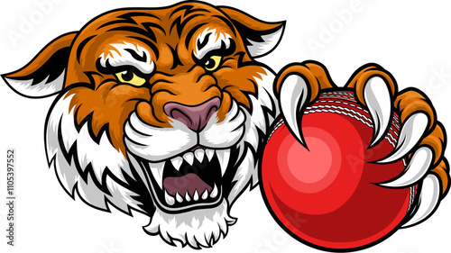 A tiger with a cricket ball animal sports team mascot