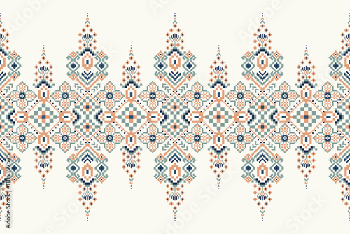 Geometric ethnic oriental pattern vector illustration,floral cross stitch pattern.