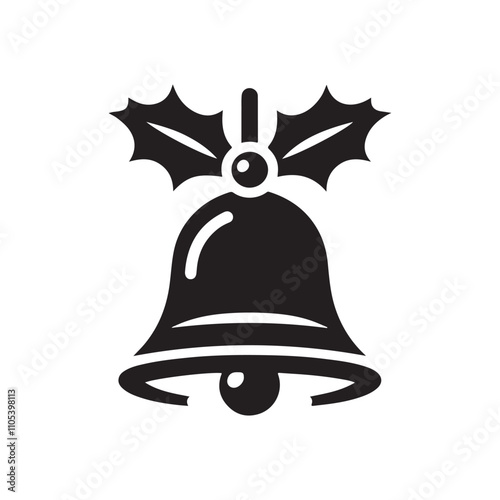 christmas bell with holly leaf vector