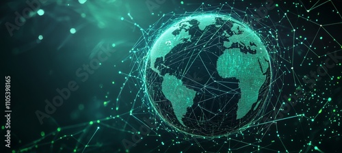 Green Technology Earth Digital Map, Connected Dots, Global Awareness Background, Triangles