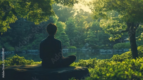 A wellness counselor discussing coping strategies, framed by a serene green environment for balance