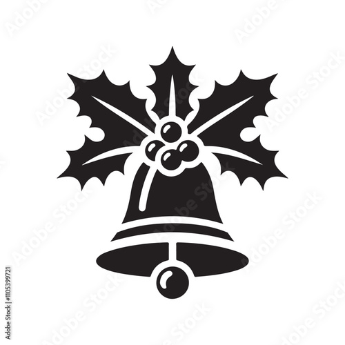 christmas bell with holly leaf vector