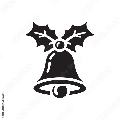 christmas bell with holly leaf vector