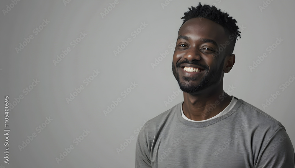 Obraz premium Smiling young African man in a casual grey sweatshirt with a neutral background 