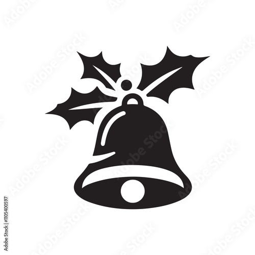 christmas bell with holly leaf vector