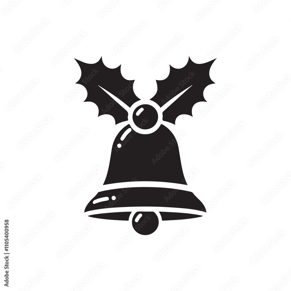 christmas bell with holly leaf vector christmas bell with holly leaf vector
