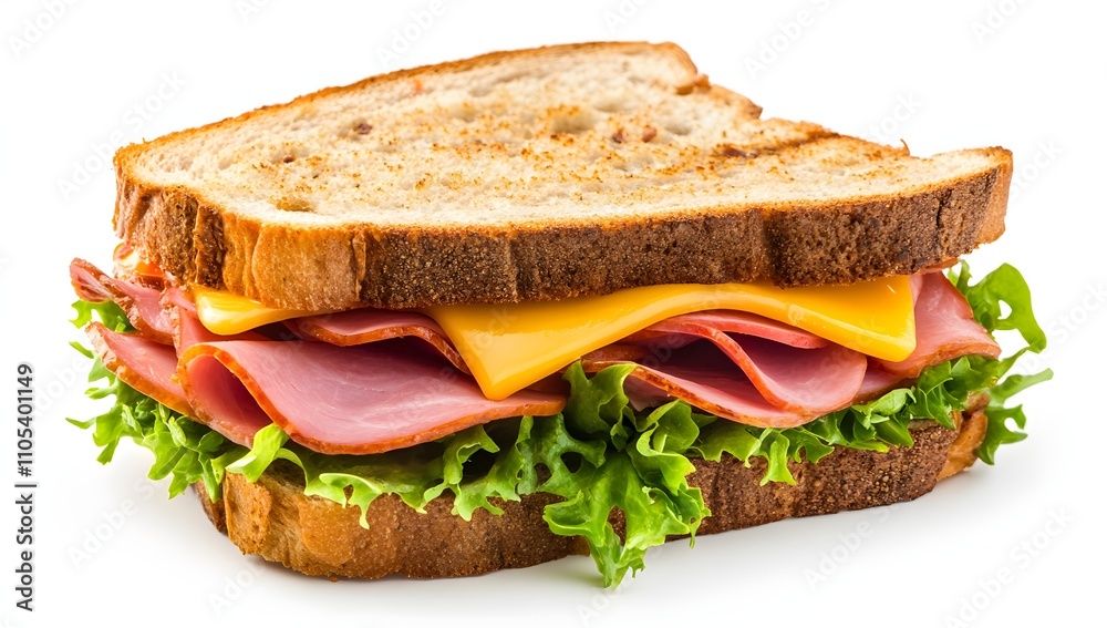 A delicious sandwich with ham, cheese, and lettuce on toasted whole wheat bread. Perfect for a quick and satisfying lunch. A delicious sandwich with ham, cheese, and lettuce on toasted whole wheat bread. Perfect for a quick and satisfying lunch.
