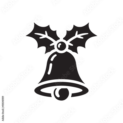 christmas bell with holly leaf vector