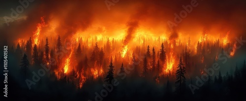 devastating fire rages through a forest enveloping trees in flames a powerful reminder of natures fury and the importance of environmental protection