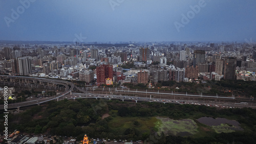 Evening skyline of Kaohsiung, Taiwan, highlighting its vibrant city life and architecture