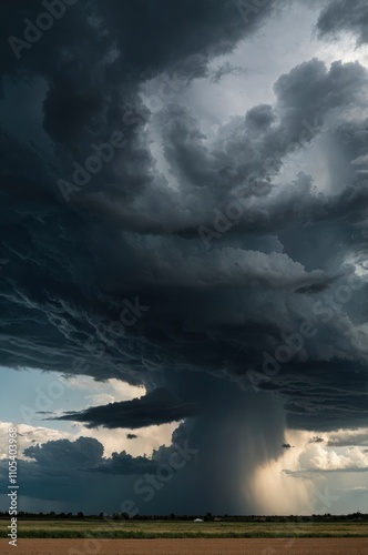 Dramatic sky with storm clouds before rain. Panoramic view of the stormy sky and dark clouds. Concept on the theme of weather, natural disasters, typhoon. photo