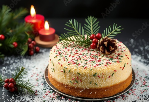 Wallpaper Mural Delicious Christmas Cake with Sprinkles Pine Cone and Berries Torontodigital.ca