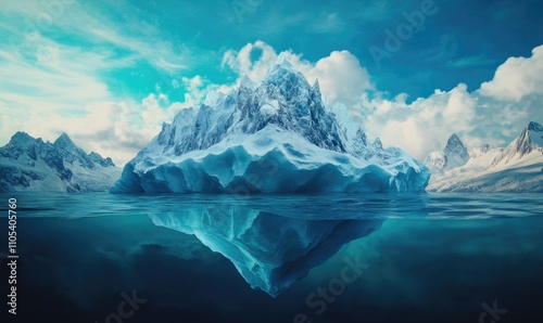 Wallpaper Mural Iceberg Concept with Underwater and Above-Water Parts, Blue Background, Ocean with Ice Mountain in Side View, Photorealistic Illustration Torontodigital.ca