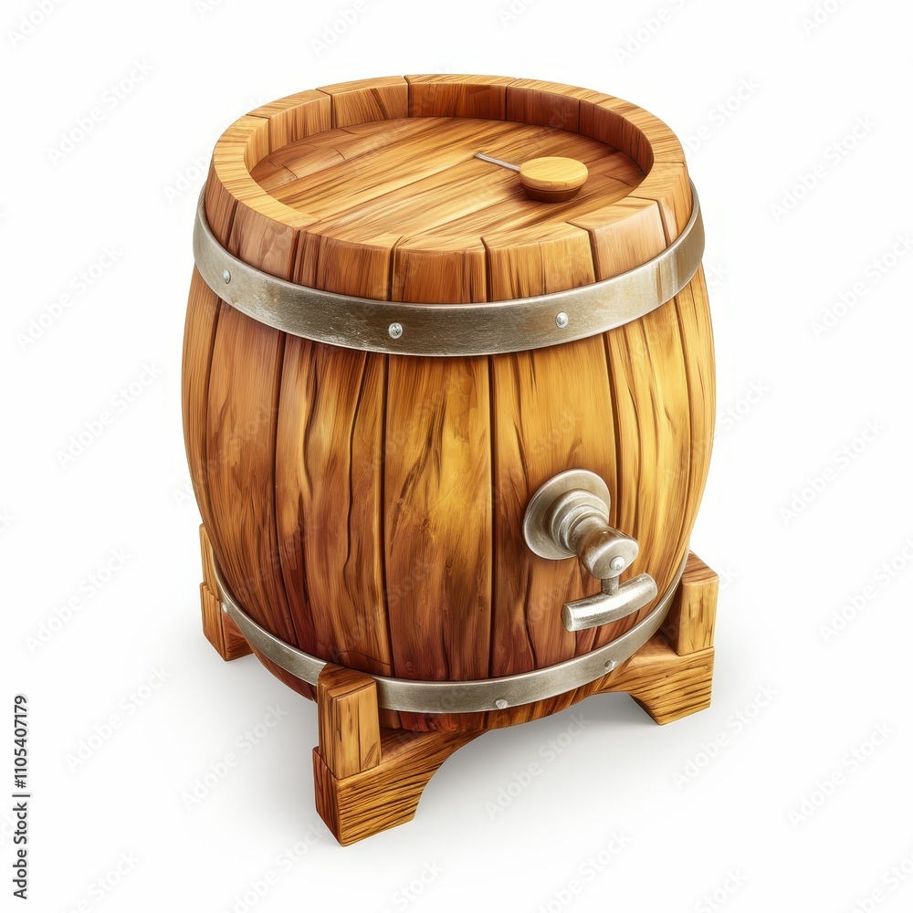 Obraz premium Rustic Wooden Barrel Vintage Beer Keg Isolated 3D Render Drink Container Wooden Texture