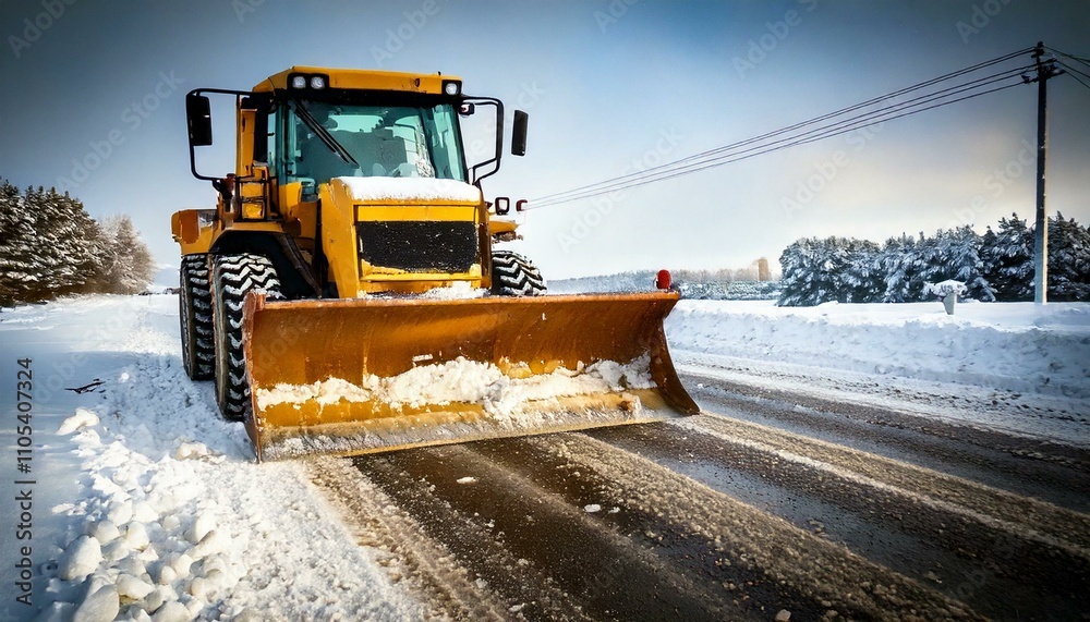 snowy road cleaning works, snow plowing and road closing snowy road cleaning works, snow plowing and road closing