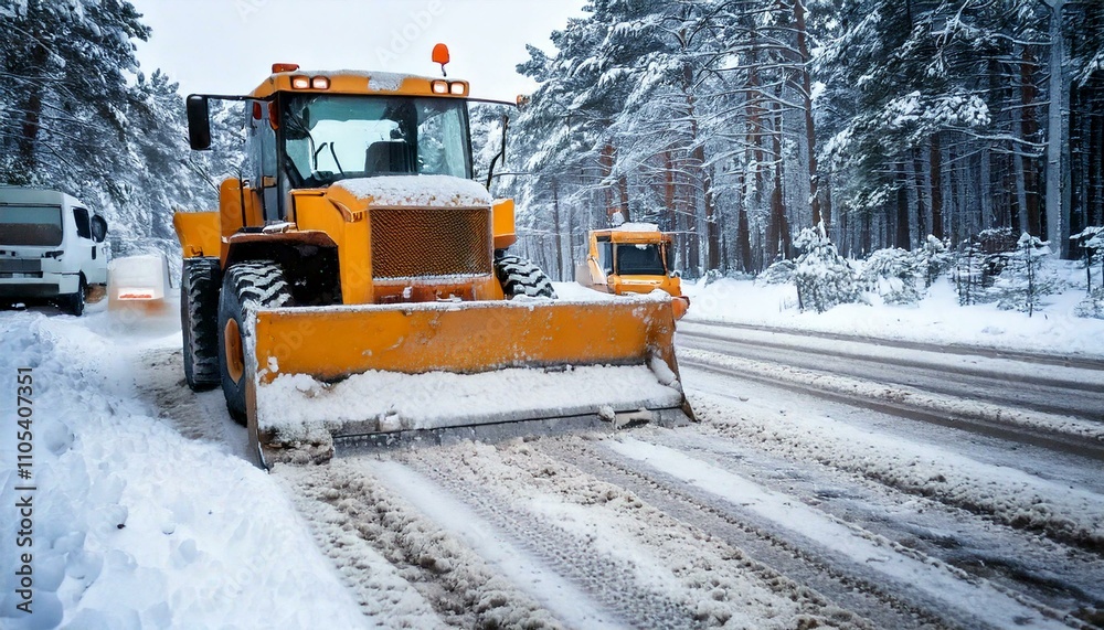snowy road cleaning works, snow plowing and road closing snowy road cleaning works, snow plowing and road closing
