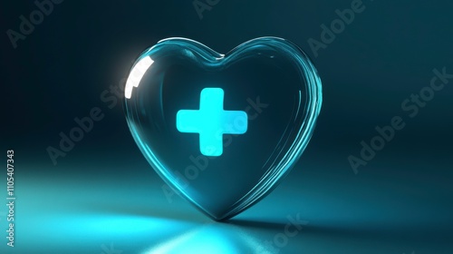 Glowing Heart Shape with Medical Cross Symbolizing Health and Wellness in Modern Digital Design for Stock Image Usage