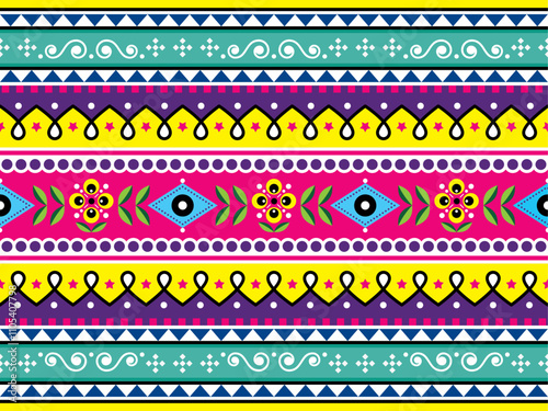 Pakistani or Indian truck art vector seamless pattern, Diwali vibrant decoration. Non AI generated
 