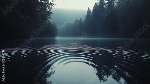Echoing sound waves rippling across a calm lake, 8k, hyper realistic.