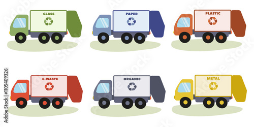 Recycling trucks collecting various materials at a community event for waste management