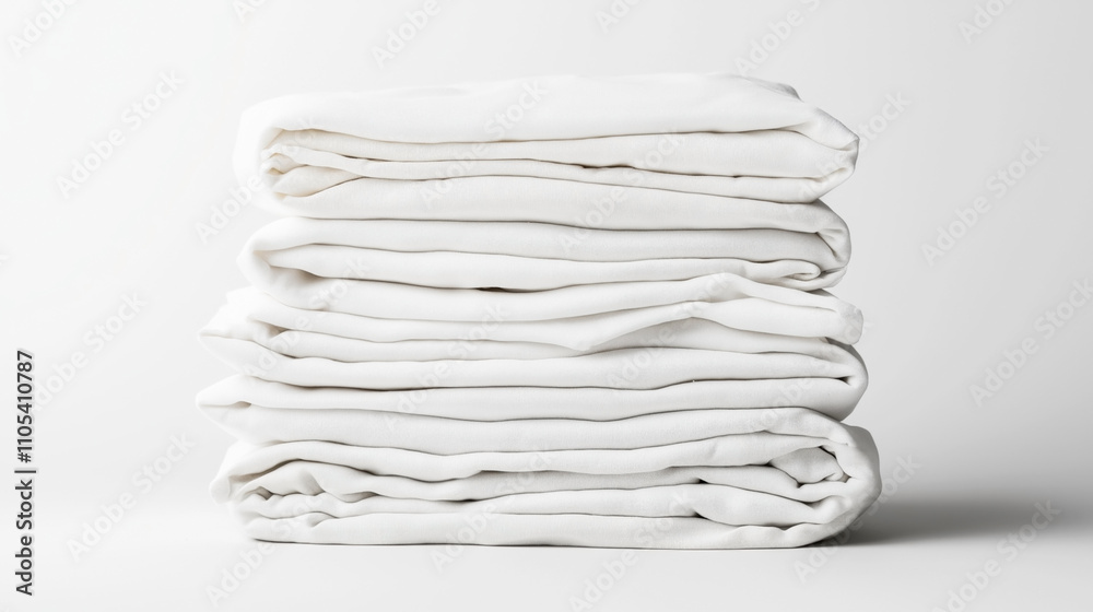 Stack of neatly folded white linen towels on a plain background Stack of neatly folded white linen towels on a plain background
