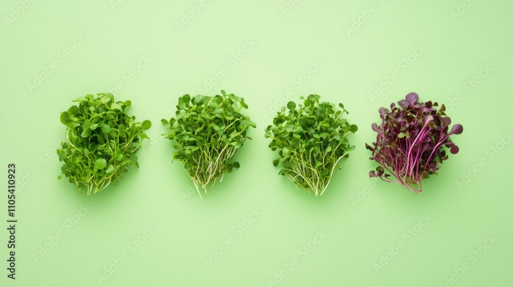Vibrant microgreens ready to eat, set on a serene green backdrop for freshness Vibrant microgreens ready to eat, set on a serene green backdrop for freshness