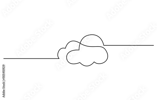 Clouds one continuous line drawing, Vector illustration drawn with one continuous line of clouds in the sky. Single line concept of overcast cloudy weather, Cloud one line drawing.
