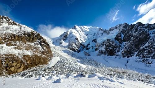 avalanche snow and avalanche landslide in high mountains