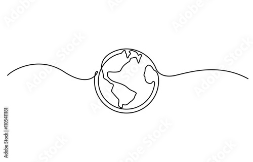 Planet Earth Continuous Line Icon, One line style world. Simple modern minimalism continuous earth vector, Continuous line drawing of earth vector.single-line globe world map vector illustration.