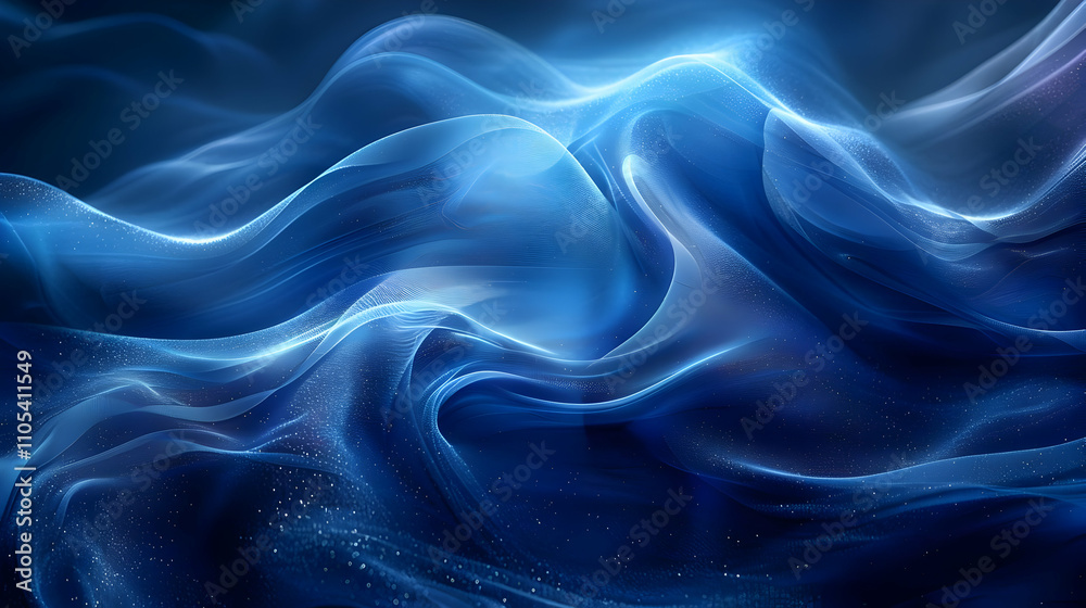 Abstract Blue Wave Background with Glowing Particles Abstract Blue Wave Background with Glowing Particles