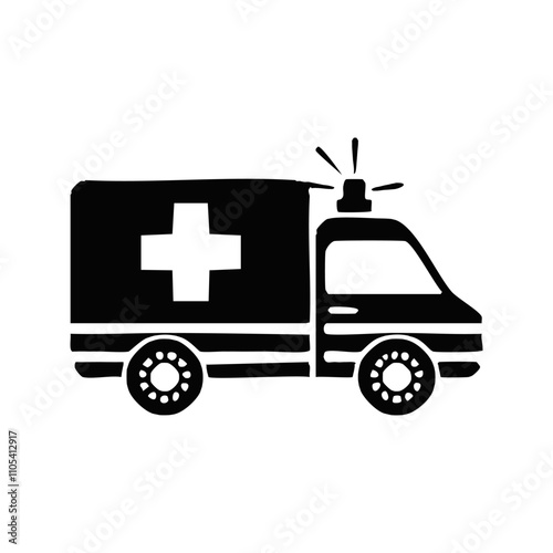 ambulance car silhouette style icon design of Medical care health emergency aid exam clinic and patient theme Vector illustration