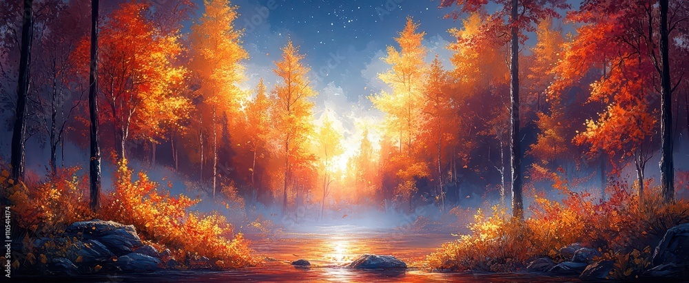 enchanting autumn forest scene at night illuminated by a soft moonlight vibrant fall foliage in shades of orange red and gold creating a mystical atmosphere filled with tranquility and wonder enchanting autumn forest scene at night illuminated by a soft moonlight vibrant fall foliage in shades of orange red and gold creating a mystical atmosphere filled with tranquility and wonder