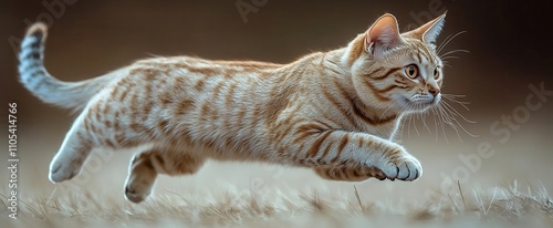 energetic cat captured midrun from a side view against a clean isolated background showcasing its sleek form and playful spirit emphasizing movement and agility in a minimalist style photo