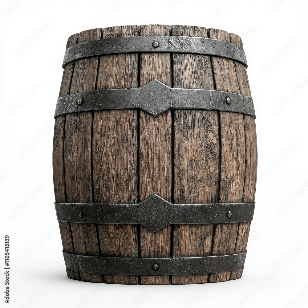 Fototapeta premium Rustic Wooden Barrel Aged Oak Metal Bands Isolated High Resolution