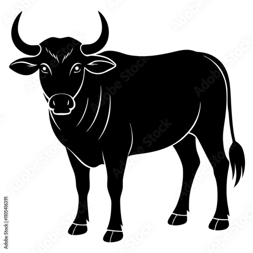 A detailed vector artwork of a buffalo, a herbivorous domestic animal, ideal for agricultural, wildlife, and rural-themed designs