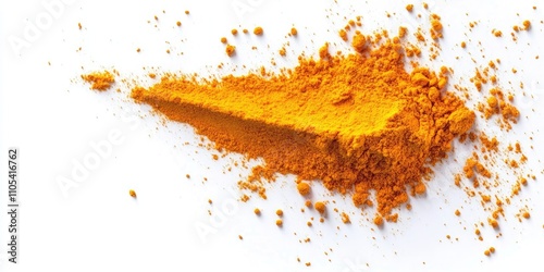 Turmeric powder displayed against a clean white background, showcasing the vibrant color and fine texture of turmeric powder, perfect for culinary or health related uses of turmeric powder. photo