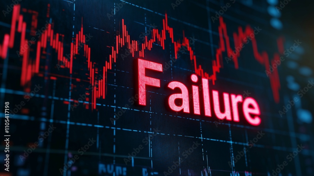 Fototapeta premium Stock Market Decline with Red Failure Text on Digital Graph Background