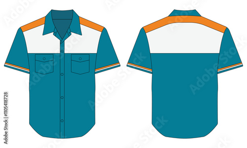 Formal work shirt mockup with button down collar, front and back view