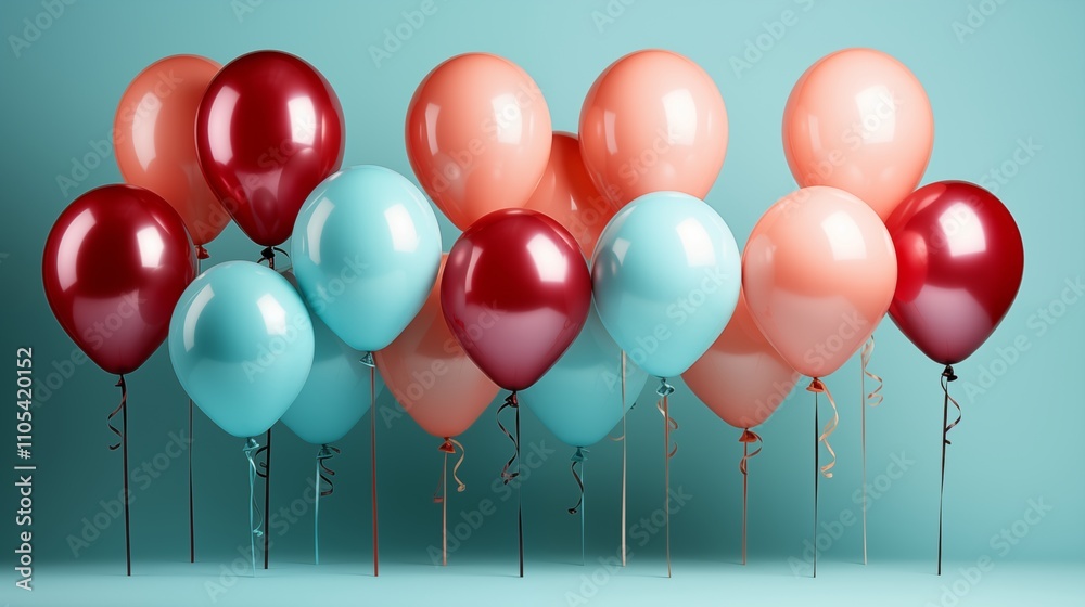 A cluster of bright balloons on a blue backdrop, perfect for adding color and excitement to any celebration or special event. A cluster of bright balloons on a blue backdrop, perfect for adding color and excitement to any celebration or special event.