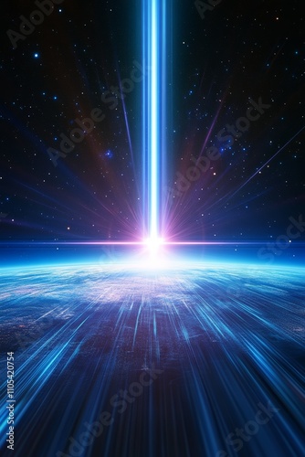 Light Speed Through Hyperspace Warp, Abstract Technology Background With Blue Portal.