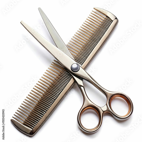 A set of combs and scissors, neatly arranged, showcasing essential hairdressing tools