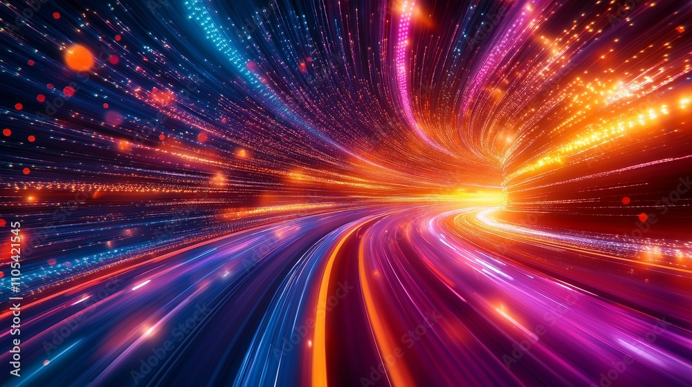 Fototapeta premium Colorful Light Trails in Abstract Motion with Bright Bokeh Effects