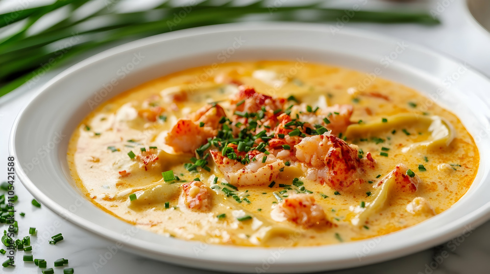Lobster Ravioli with Saffron Cream Sauce and Chives, Luxury Pasta Photography Lobster Ravioli with Saffron Cream Sauce and Chives, Luxury Pasta Photography
