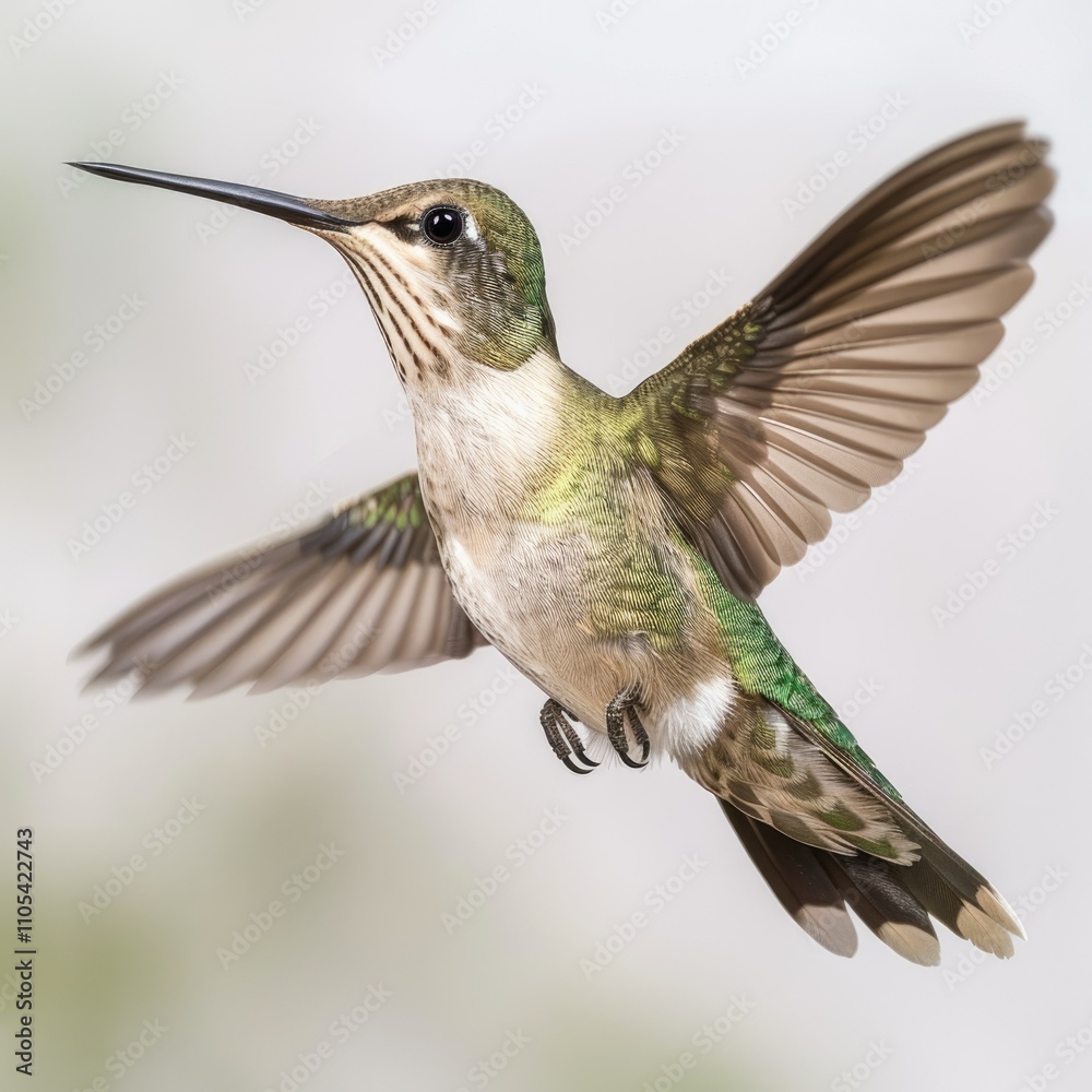 Fototapeta premium A Juvenile Ruby Throated Hummingbird in Flight