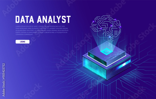 Artificial Intelligence, Ai Big Data, Cloud Computing, Machine Learning, and Information Mining, Isometric landing page, vector